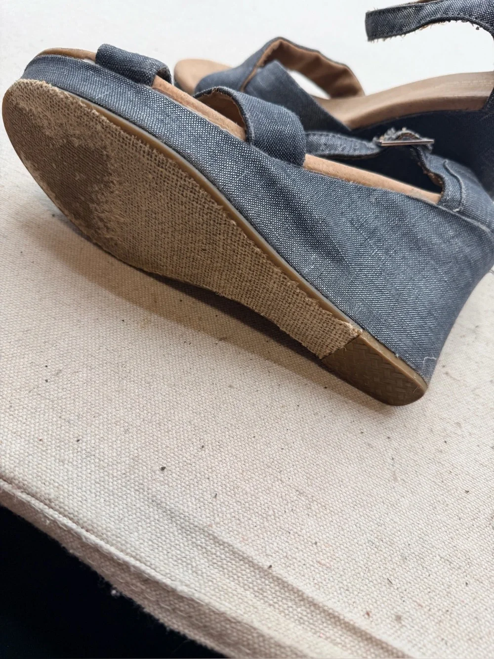 Toms Dark Denim Blue Wedge Sandals with Ankle Strap
